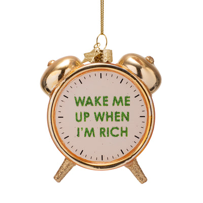 Kerstornament - Vondels Gouden Wekker "Wake Me Up When I'm Rich"